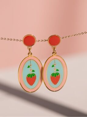 Tiny Deer Studio Strawberry Oval Drop Earrings – 22K Gold Plated